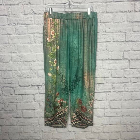 Floral Turquoise Gypsy Style Pants Women Size XL - Picture 1 of 7